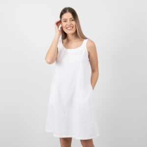 white linen sleevless dress Mina