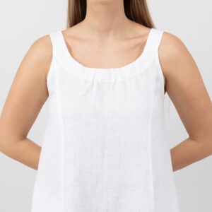 white linen sleevless dress round neck