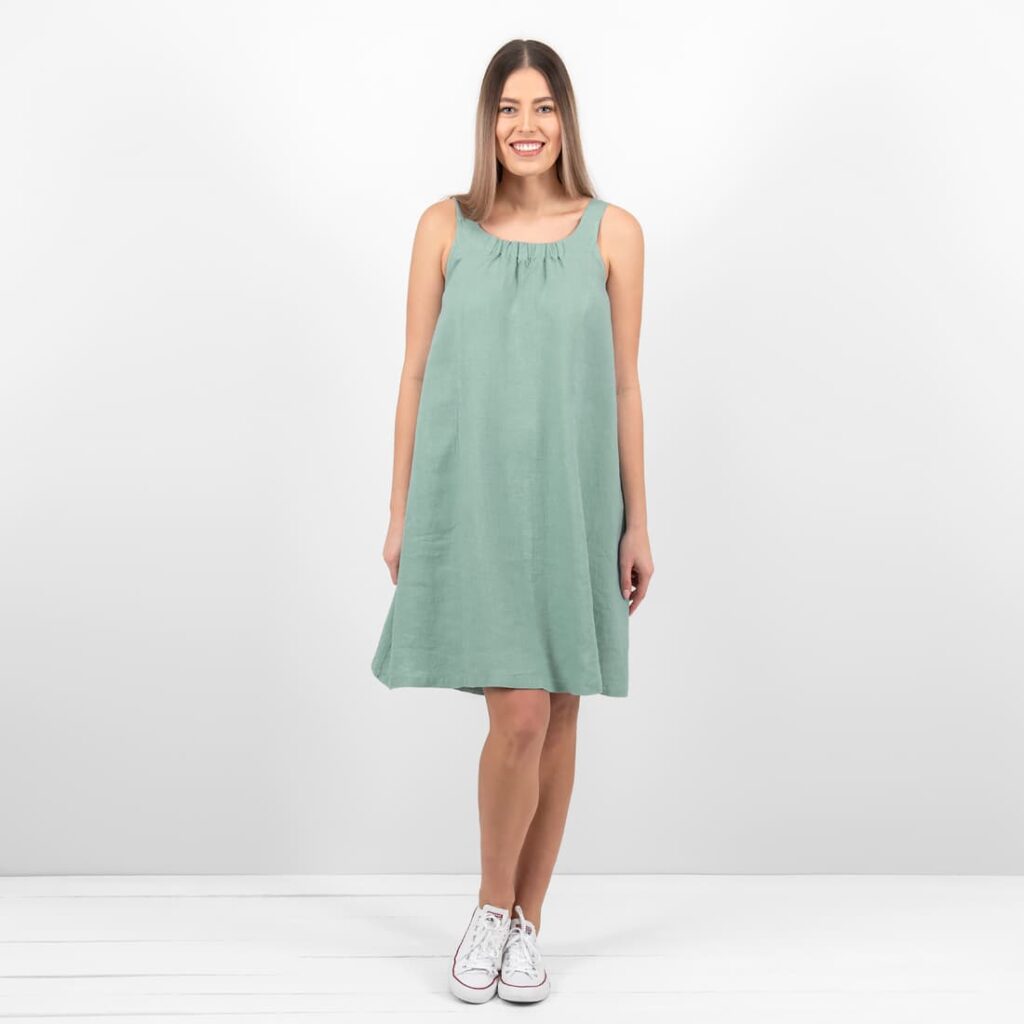aqua linen dress sleevless