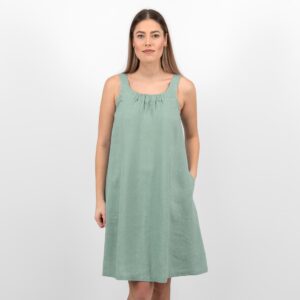 aqua linen dress sleevless washed