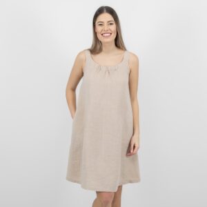 sand linen dress sleevless rounded neck