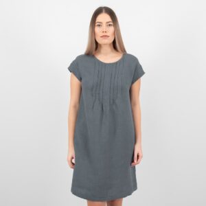 dark grey linen dress short sleeves