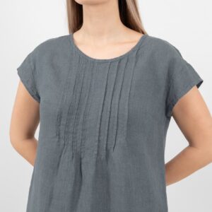 dark grey linen dress pleats on front