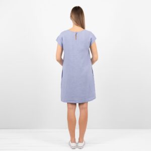 light blue linen dress from backside