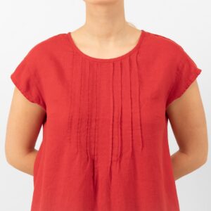 red linen dress pleats on front