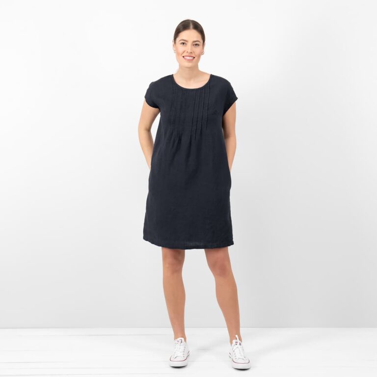 linen blue black dress