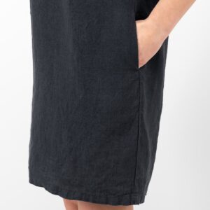 linen blue black dress with pockets in sides
