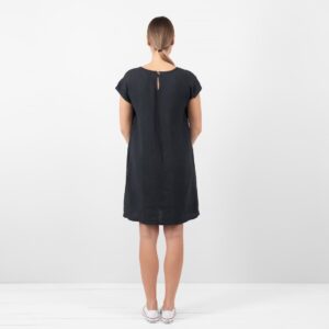 linen blue black dress from backside