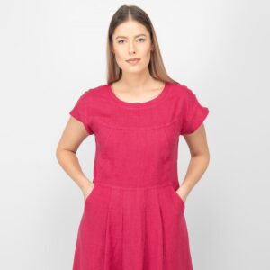 long red linen dress, short sleeves