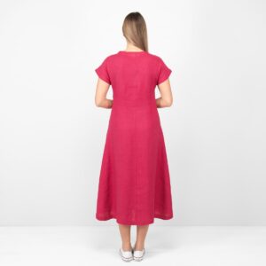 long red linen dress, from back
