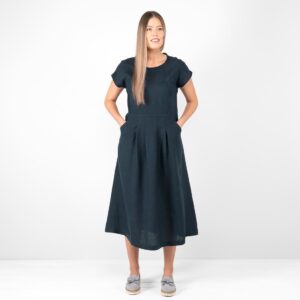 dark navy linen dress, washed