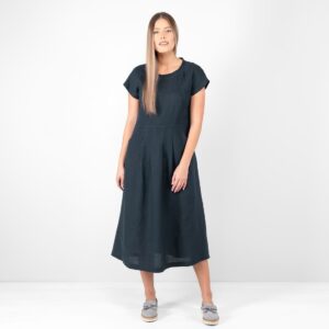 dark navy linen dress, long