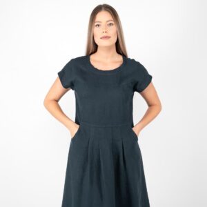 dark navy linen dress, round neck