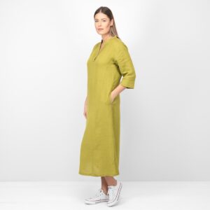 apple green linen dress washed