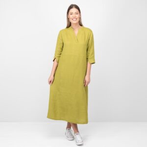 apple green linen dress long