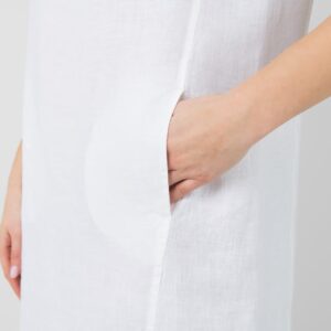 White knee length linen dress, with pockets