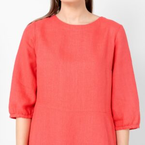Red linen dress, 3/4 sleeves