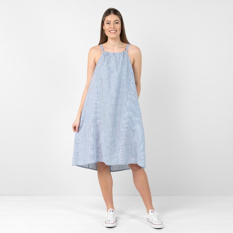 Blue striped linen dress