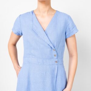 Light blue linen dress, v neckline
