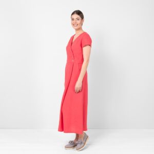 Red linen dress maxi length