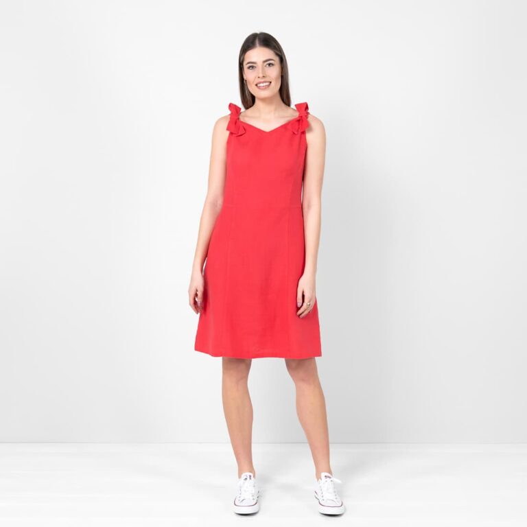 Red linen dress