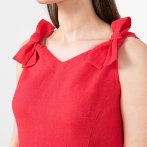 Red linen dress with bows