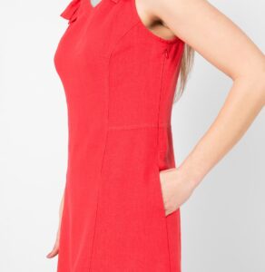 Red linen dress with pockets
