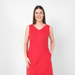 Red linen dress, zipper closure