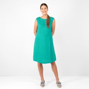 green turquoise linen dress, washed