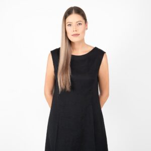 linen black dress rounded neck