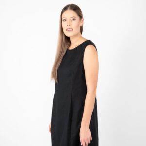 linen black dress knee lenght
