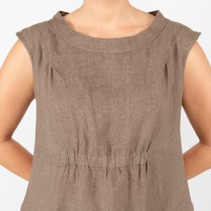 linen brown dress, elastic on front