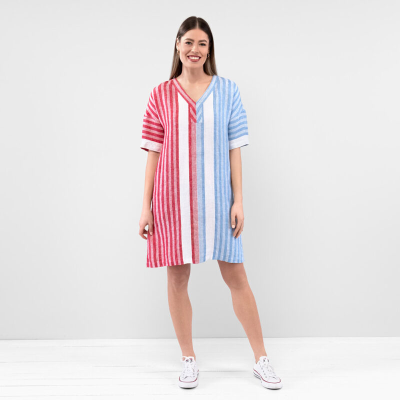 RENE Kjole blå rød