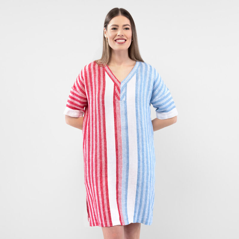 RENE Kjole blå rød