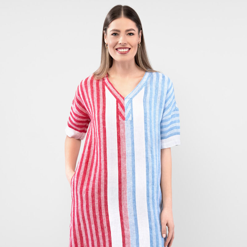 RENE Kjole blå rød