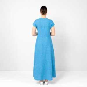 Blue linen dress, zipper closure on side