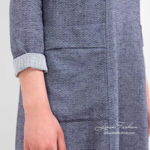 Blue coloured dress.