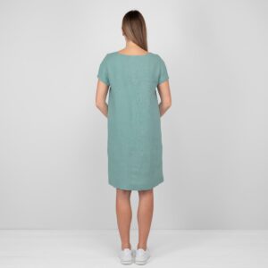 aqua linen dress from back