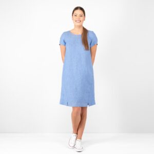 blue linen dress, washed