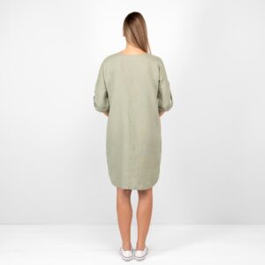 old green linen dress from backside