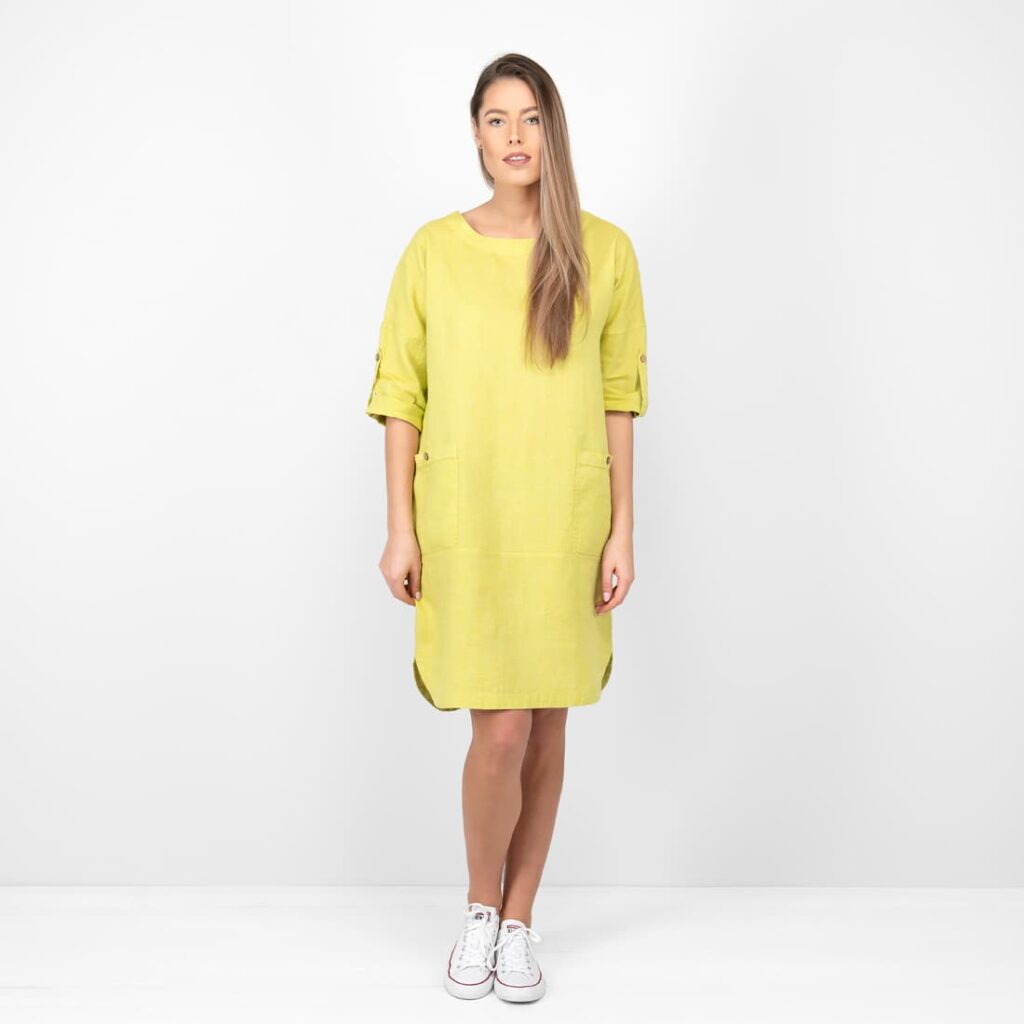 salad green linen dress
