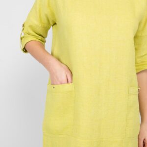 salad green linen dress, pockets on front