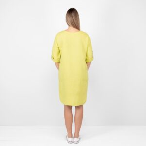 salad green linen dress, from backside