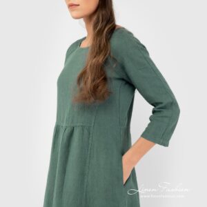 100% linen dress in green colour, DELFINA.