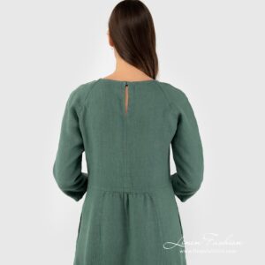 Green coloured linen dress.