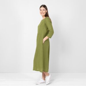 Green linen dress