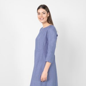Blue linen dress, 100% linen