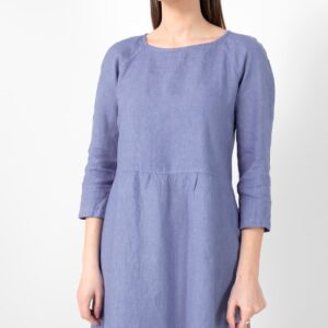 Blue linen dress, 3/4 sleeves