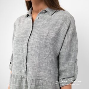 Grey linen cotton dress collar and buttons