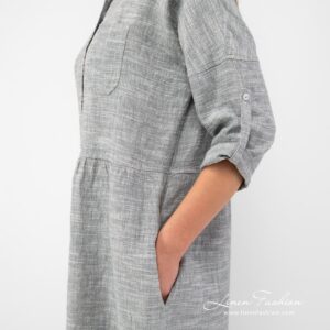 Grey linen cotton dress side pockets